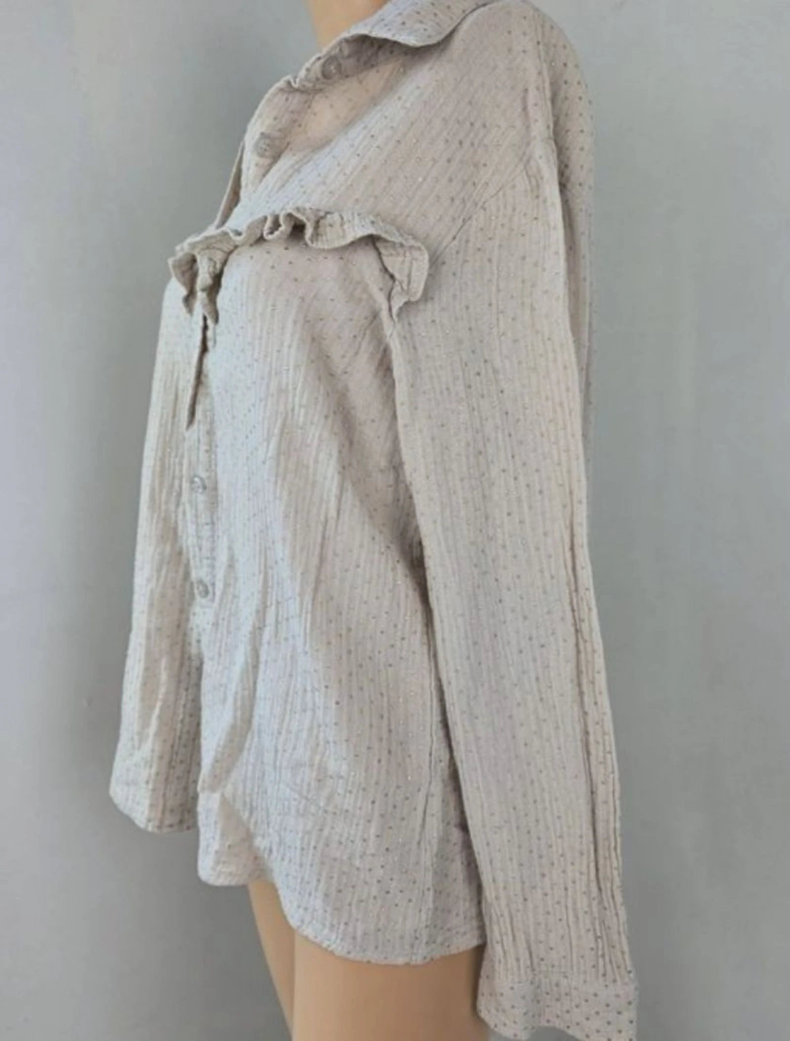 Beige cotton gauze shirt/blouse with ruffles and golden details - Jubylee size 36/38 – photo 4